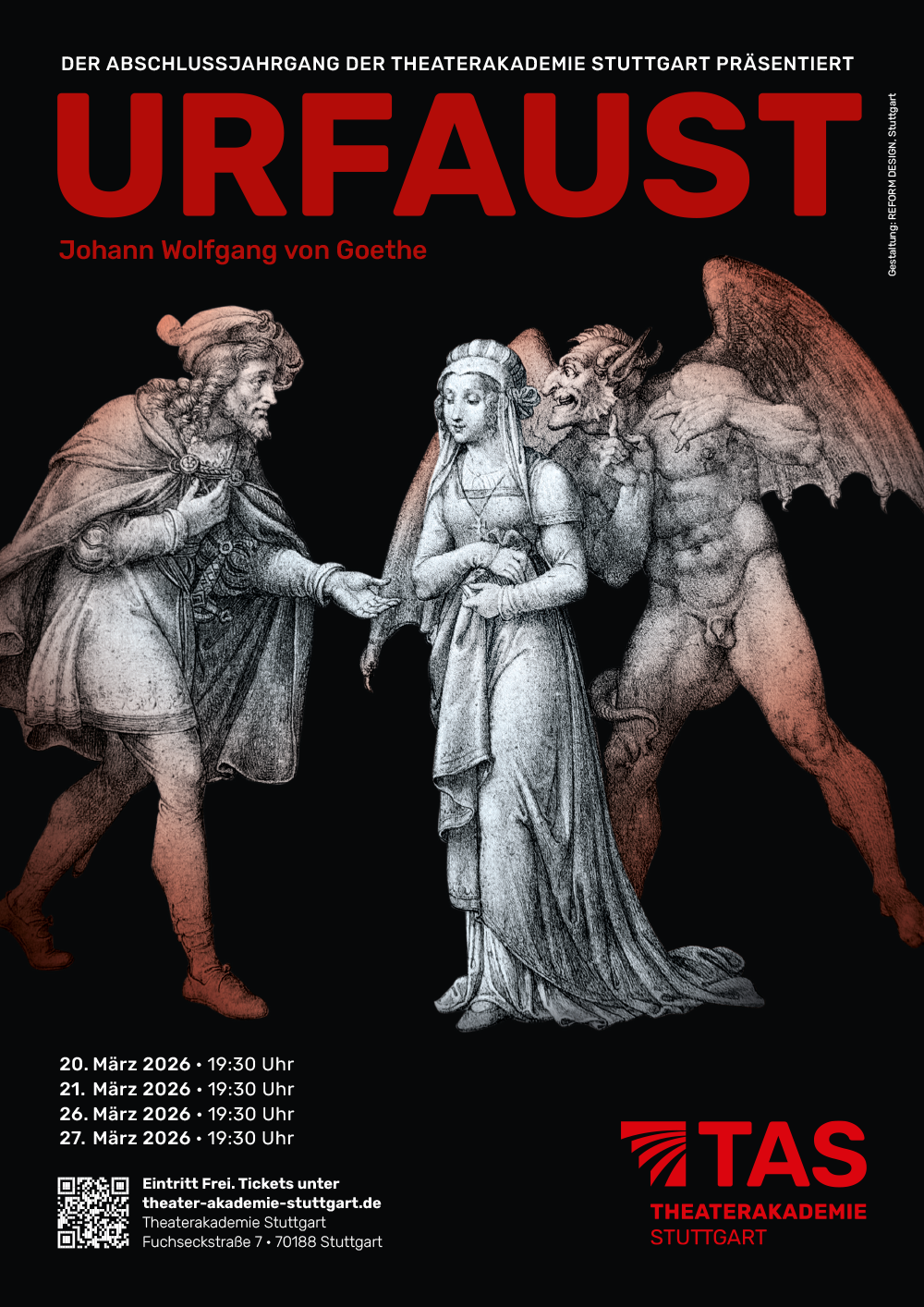 Plakat Theaterprojekt der Abschlussklasse Theaterakademie Stuttgart. URFAUST Johann Wolfgang von Goethe